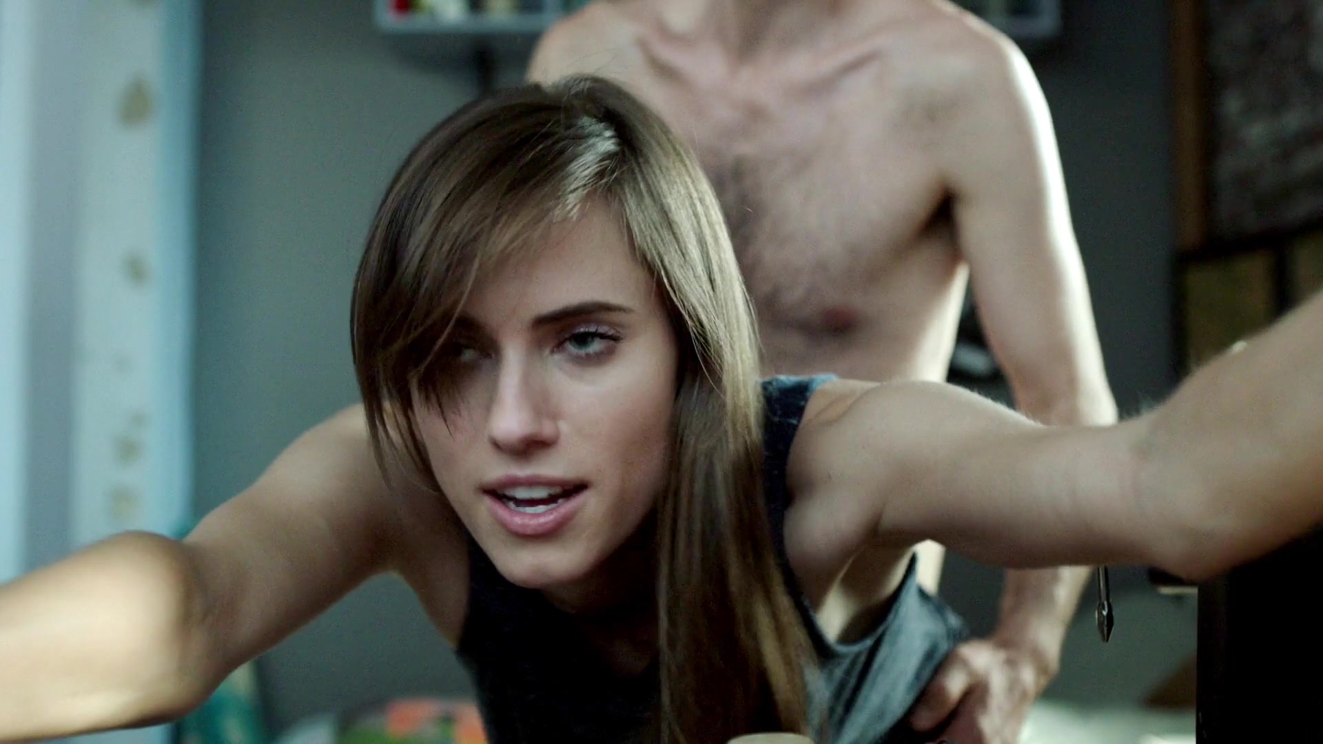 And in this scene Allison Williams is leaning over a kitchen sink with her ...