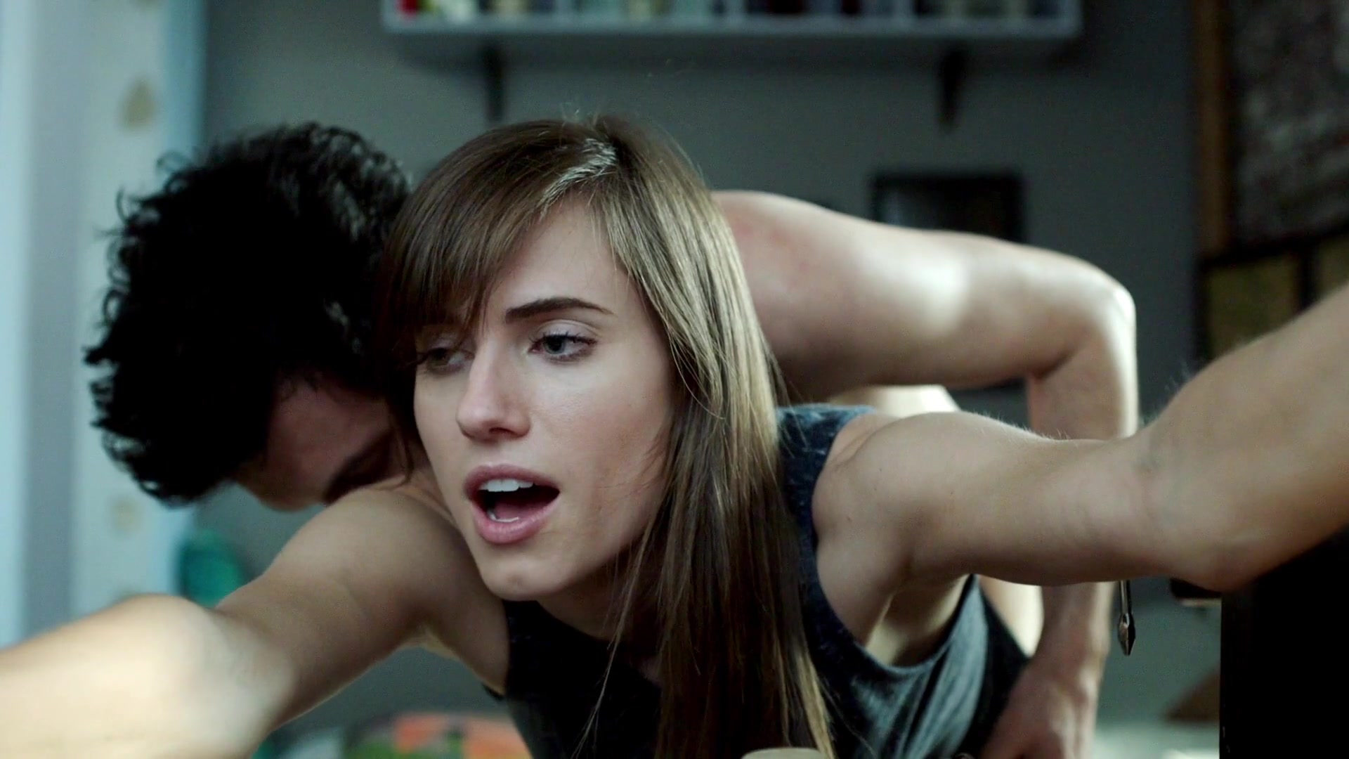 And in this scene Allison Williams is leaning over a kitchen sink with her ...