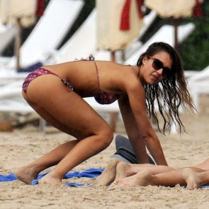 Jessica Alba naked in a bikini on the beach